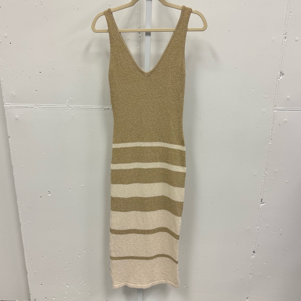 Boutique Juniper‎ Blu Terry Material Stretch Bodycon Striped Tank Midi Dress Med
